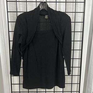 B Moss faux shrug top . Black mesh with gold flecks.